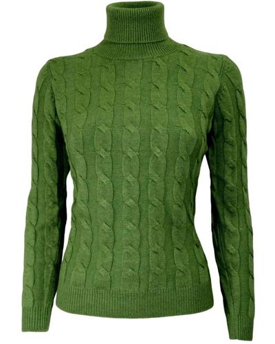 Cashmere Company Maglione verde in cashmere e lana con treccia