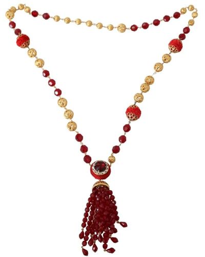 Dolce & Gabbana Anhänger-halskette mit roten kristallen, 100% authentisch, made in italy