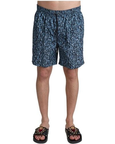 Dolce & Gabbana Patterned Print Beachwear Shorts Swimwear - Blue