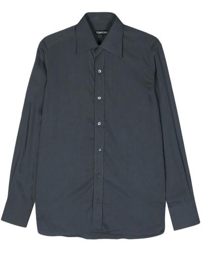 Tom Ford Blaues lyocell-mischung klassisches hemd