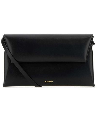 Jil Sander Gefaltete crossbody-tasche aus schwarzem leder