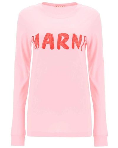 Marni Gebürstetes logo langarm t-shirt - Pink