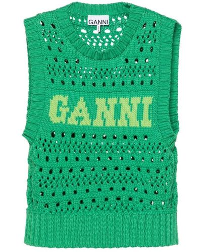 Ganni Round-Neck Knitwear - Green