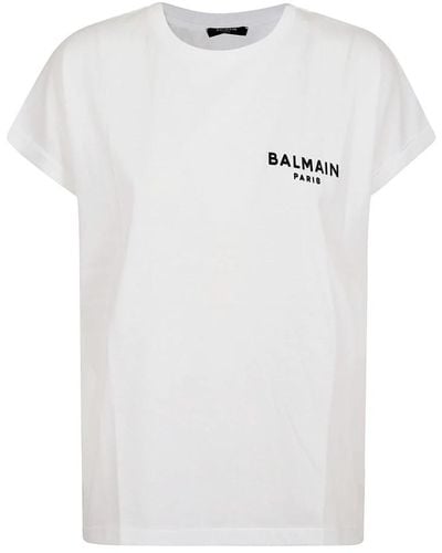 Balmain Flock detail t-shirt,samteffekt flock detail t-shirt - Weiß