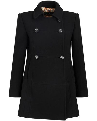 Etro Double-Breasted Coats - Black