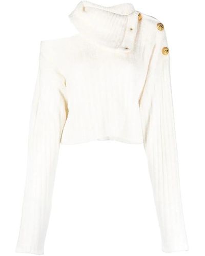 Balmain Beige velvet hoher kragen pullover,sweatshirts - Weiß