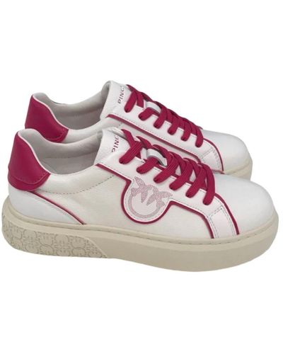Pinko Zapatillas blancas de cuero con detalles en contraste y suela de goma - Rosa