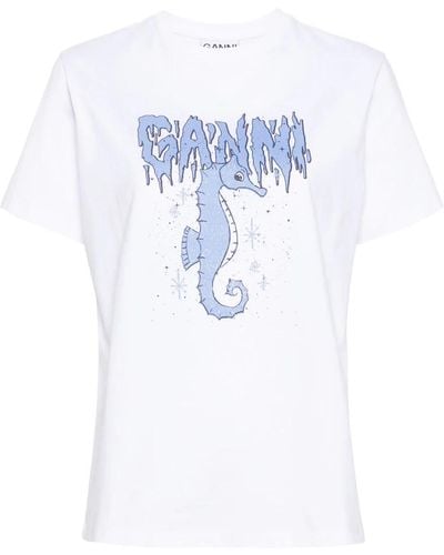 Ganni Bedrucktes vorderpaneel rundhals t-shirt - Blau
