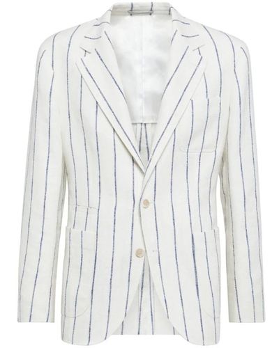Brunello Cucinelli Pinstripe linen blazer - Bianco