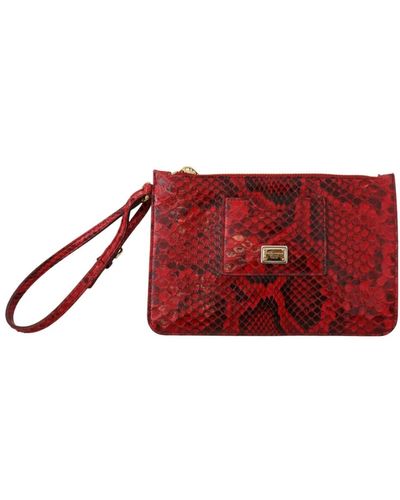 Dolce & Gabbana Splendida clutch rossa in pelle con dettagli in oro - Rosso