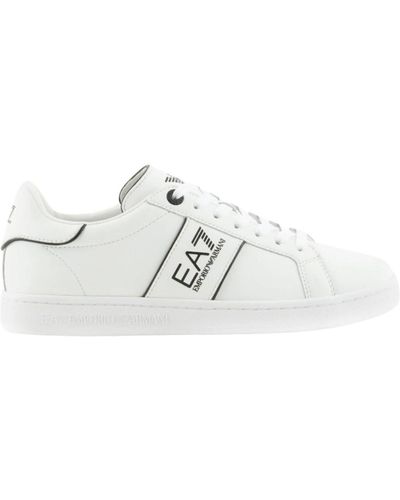 EA7 Sneakers bianche in pelle con tomaia traforata e dettagli a contrasto - Bianco