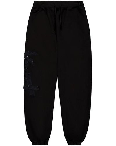 Laneus Pantalones de chándal negros con estampado de palmera