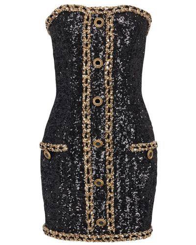 Balmain Bustier dress with sequin embroidery - Nero