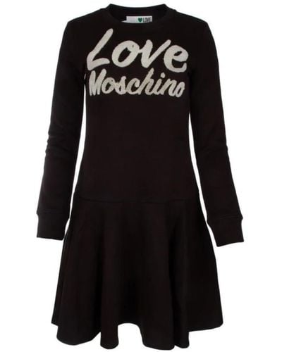 Love Moschino Vestido de algodón con logo de terciopelo - Negro