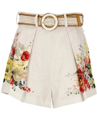 Zimmermann Shorts de lino marfil con estampado floral - Neutro