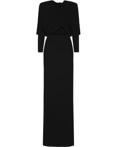 Saint Laurent Vestido negro con capucha y drapeado