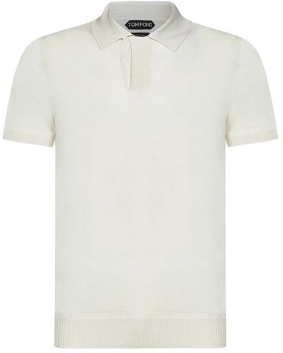Tom Ford T-shirt e polo avorio con chiusura a bottoni nascosti - Bianco