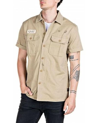 Replay Military shirt half sleeve with patch and prints - Natur