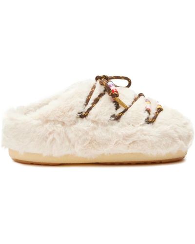 Moon Boot Faux-fur perlen-pantoletten,sandalen mit bunten perlen und kunstfell - Weiß