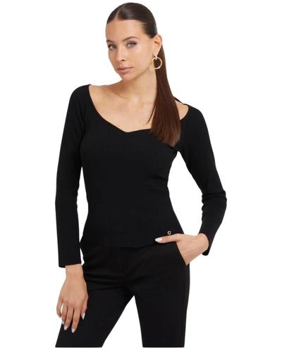 Guess Maglione sottile con scollo a v a cuore - Nero