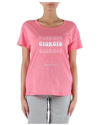 Armani Exchange Flame cotton logo print t-shirt - Pink