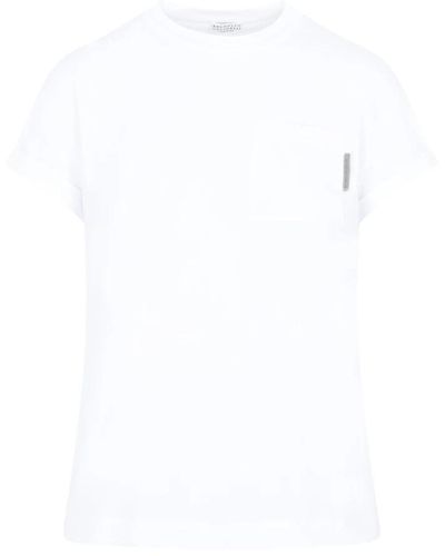 Brunello Cucinelli Weißes t-shirt mit monili-tab-tasche