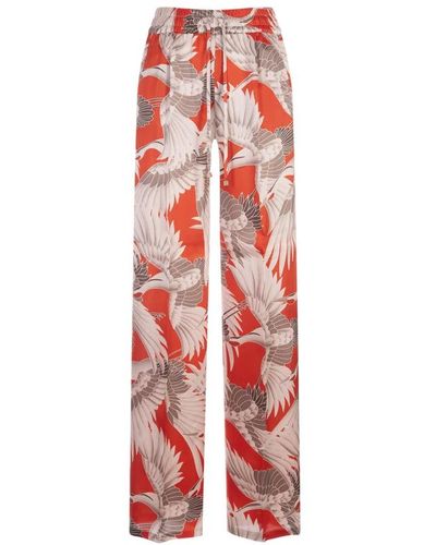 Kiton Pantalones anchos de seda naranja con estampado floral - Rojo