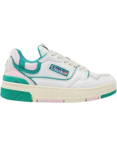 Autry Clc sneakers basse - pelle bianca con inserti in camoscio beige e dettagli rosa - Blu