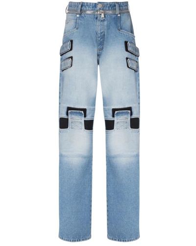 Balmain Ausgebleichte jeans mit weitem bein und klettverschlussstreifen - Blau