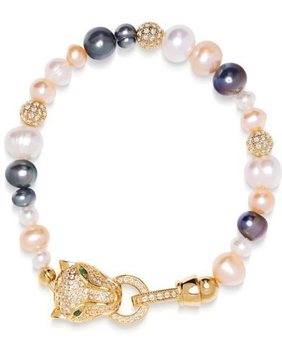 Nialaya Multi-colored pearl bracelet with gold panther head - Mettallic