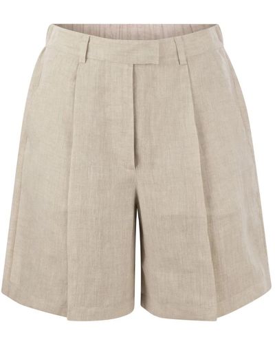 Brunello Cucinelli Shorts in lino con elementi sartoriali - Neutro