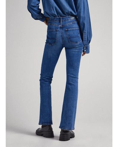 Pepe Jeans Jeans a zampa vita alta con effetto consumato - Blu