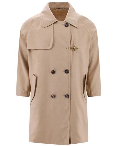 Fay Double-Breasted Coats - Natural