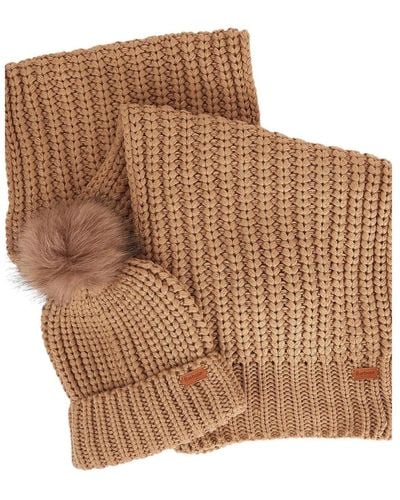 Barbour Gerippte pom pom beanie und schal set - Braun