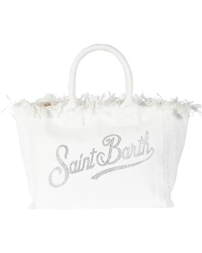 Mc2 Saint Barth Weiße strand-kosmetiktasche mit fransen