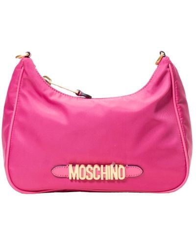 Moschino Fuchsia metallic letters nylon tasche - Pink