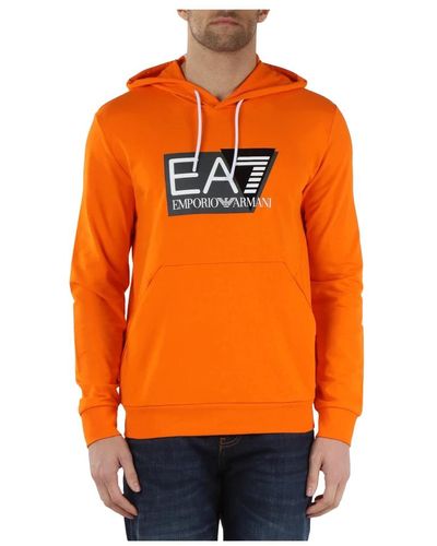 EA7 Felpa in cotone con stampa logo - Arancione
