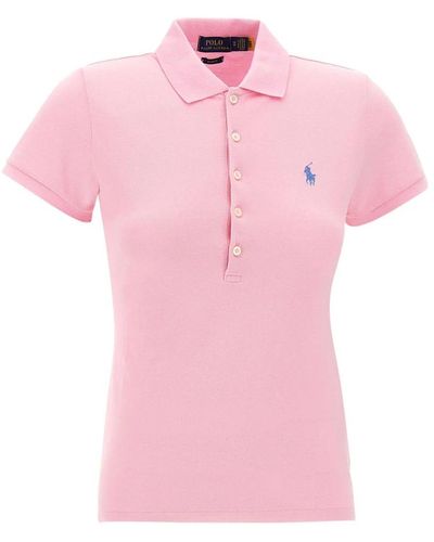 Ralph Lauren Camiseta polo rosa para mujer con logo bordado