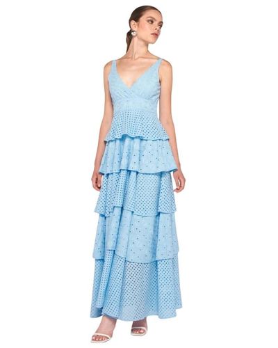 Silvian Heach Langes Perforiertes Kleid mit Rüschen - Blau