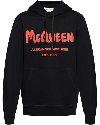 Alexander McQueen Schwarzer logo-print kapuzenpullover - Blau