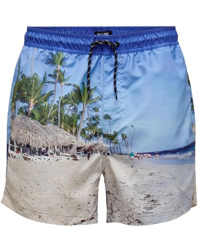 Only & Sons Badehose ted bade-shorts mit elastischem bund, tunnelzug und gesäßtasche - Blau