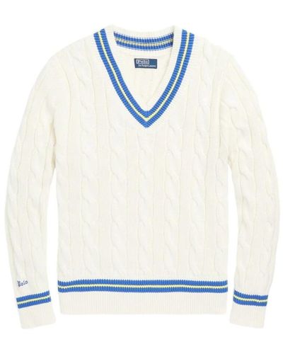 Ralph Lauren V-neck knitwear,weißer pullover v-ausschnitt langarm