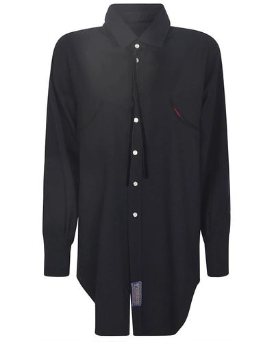 Maison Margiela Camicia in lana nera reversibile con logo - Blu
