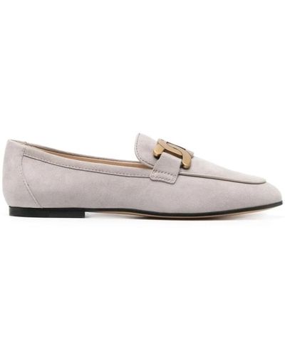 Tod's Mocassini in camoscio grigio con logo - Bianco