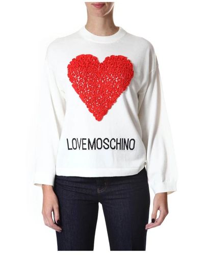 Love Moschino E Acryl-Pullover mit geprägtem Herz - Weiß