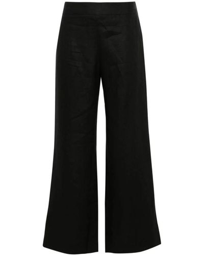 Ermanno Scervino Pantalones negros de lino con textura slub
