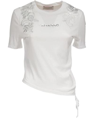 Ermanno Scervino Baumwoll-t-shirt mit blumenstickerei - Grau