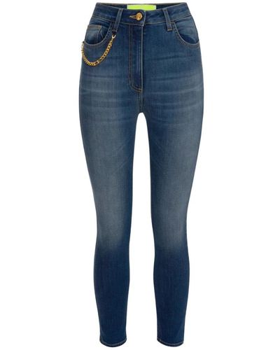 Elisabetta Franchi Jeans skinny in cotone elasticizzato con catena in metallo dorato - Blu