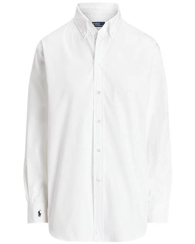 Ralph Lauren Weißes langarmhemd mit blauem pony-logo