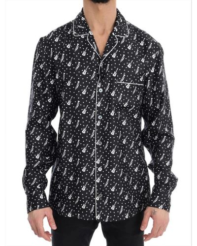 Dolce & Gabbana Camicia casual in seta con stampa jazz - Nero